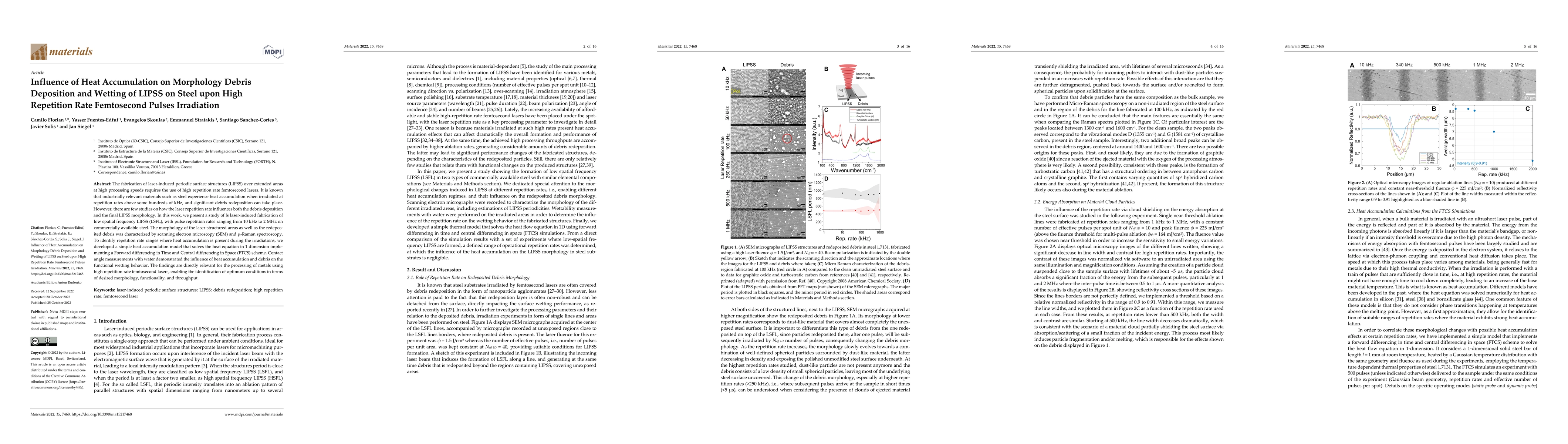 Thumbnail for Influence of Heat Accumulation on Morphology Debris Deposition and
  Wetting of LIPSS on Steel upon High Repetition Rate Femtosecond Pulses
  Irradiation