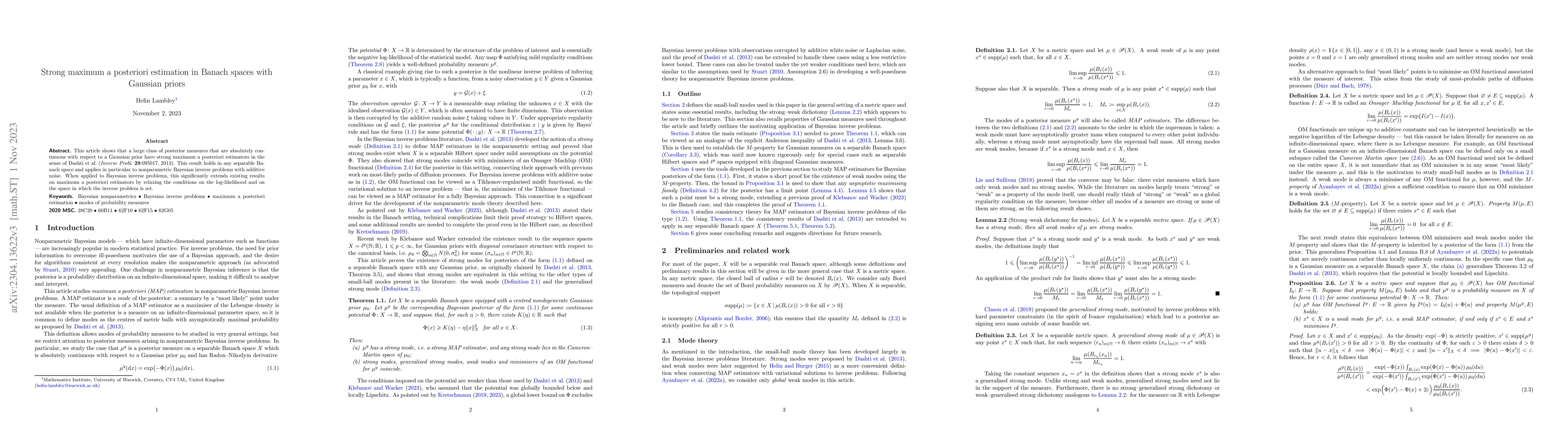Thumbnail for Strong maximum a posteriori estimation in Banach spaces with Gaussian
  priors
