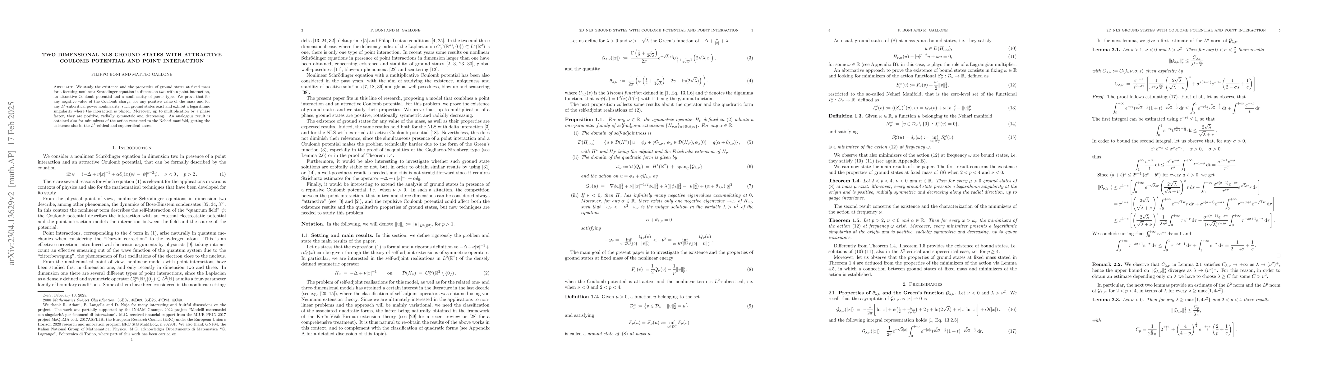 Thumbnail for Two dimensional NLS ground states with attractive Coulomb potential and
  point interaction