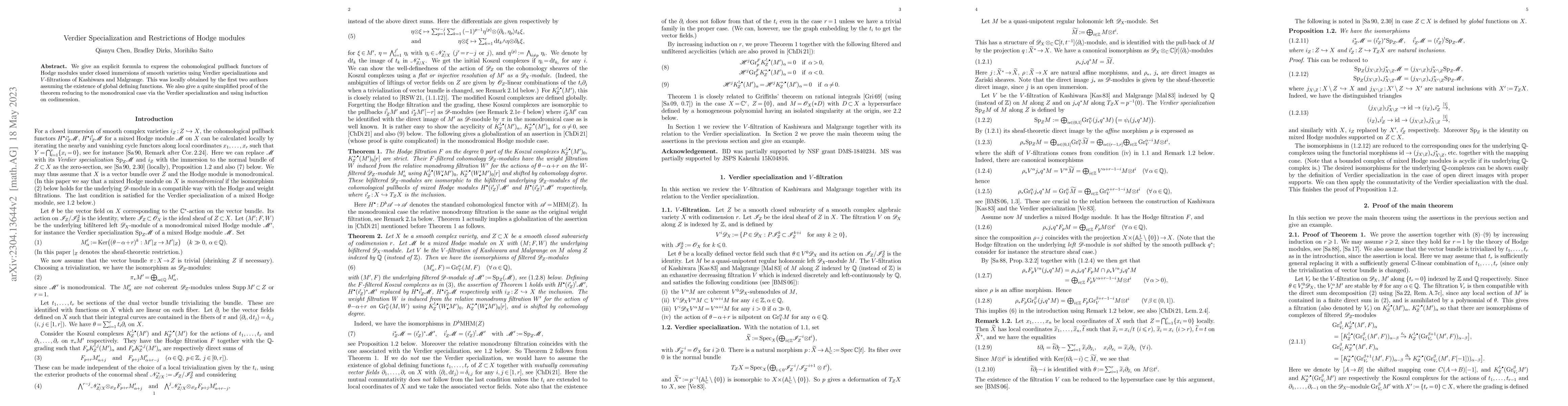 Thumbnail for Verdier specialization and restrictions of Hodge modules