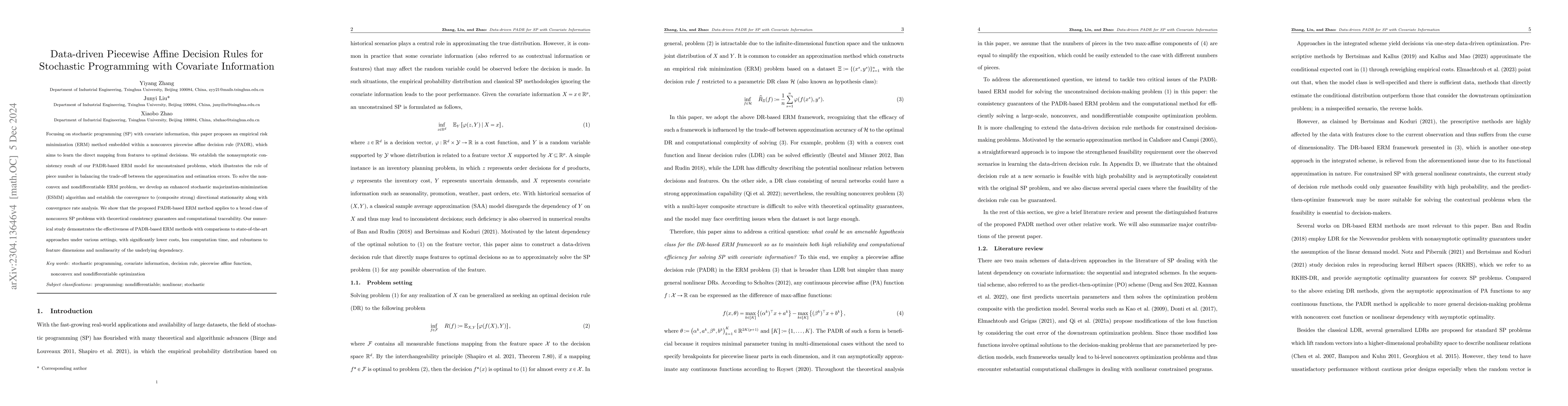 Thumbnail for Data-driven Piecewise Affine Decision Rules for Stochastic Programming
  with Covariate Information