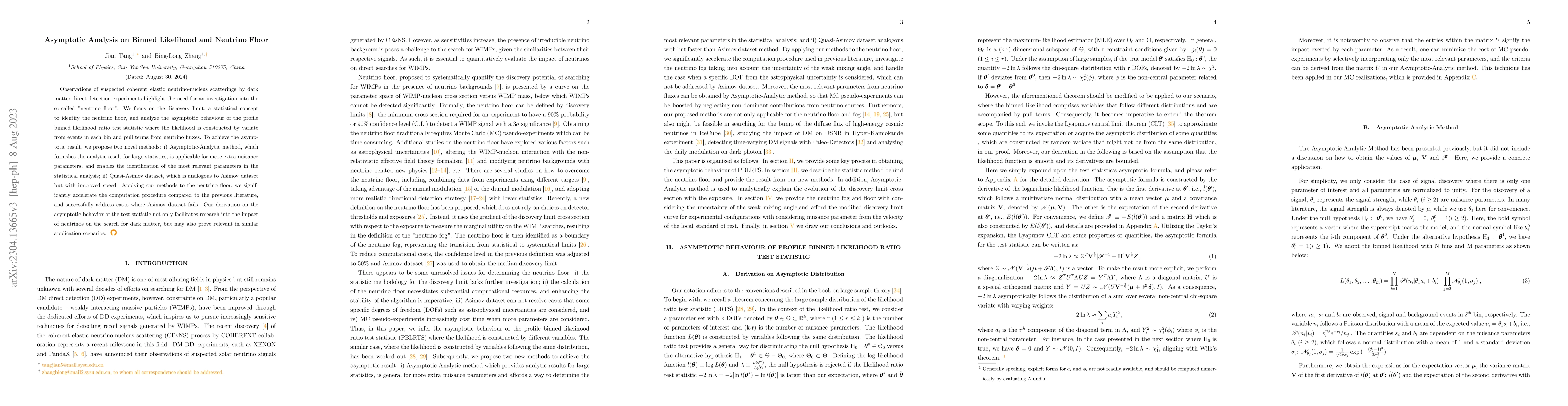 Thumbnail for Asymptotic Analysis on Binned Likelihood and Neutrino Floor