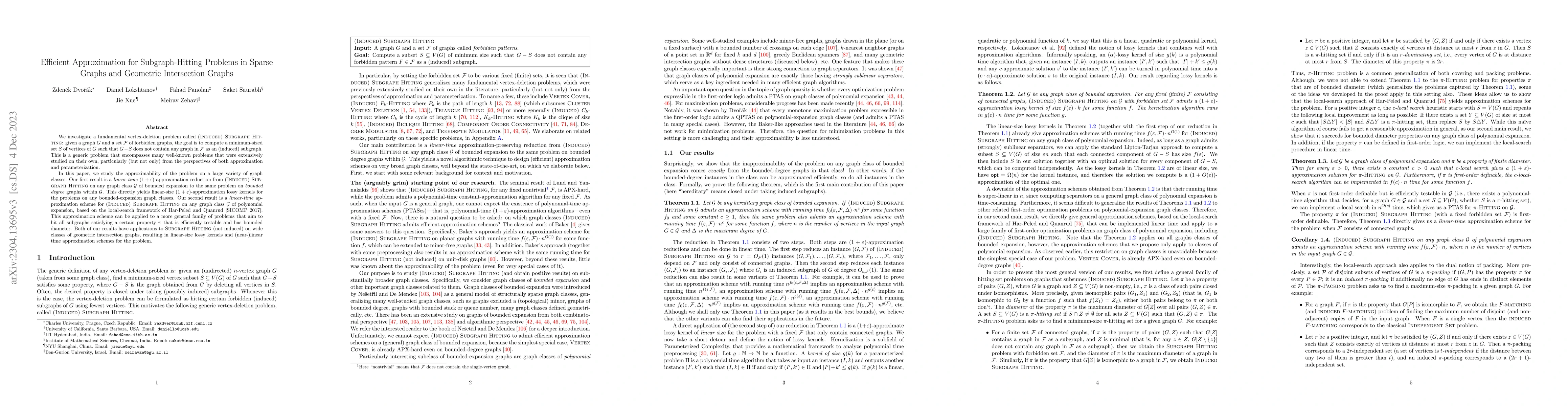 Thumbnail for Efficient Approximation for Subgraph-Hitting Problems in Sparse Graphs
  and Geometric Intersection Graphs