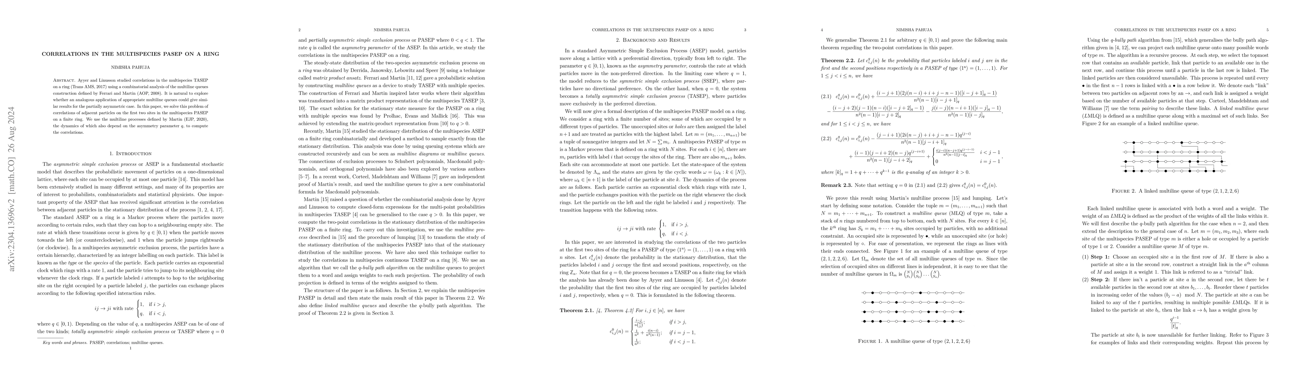 Thumbnail for Correlations in the multispecies PASEP on a ring