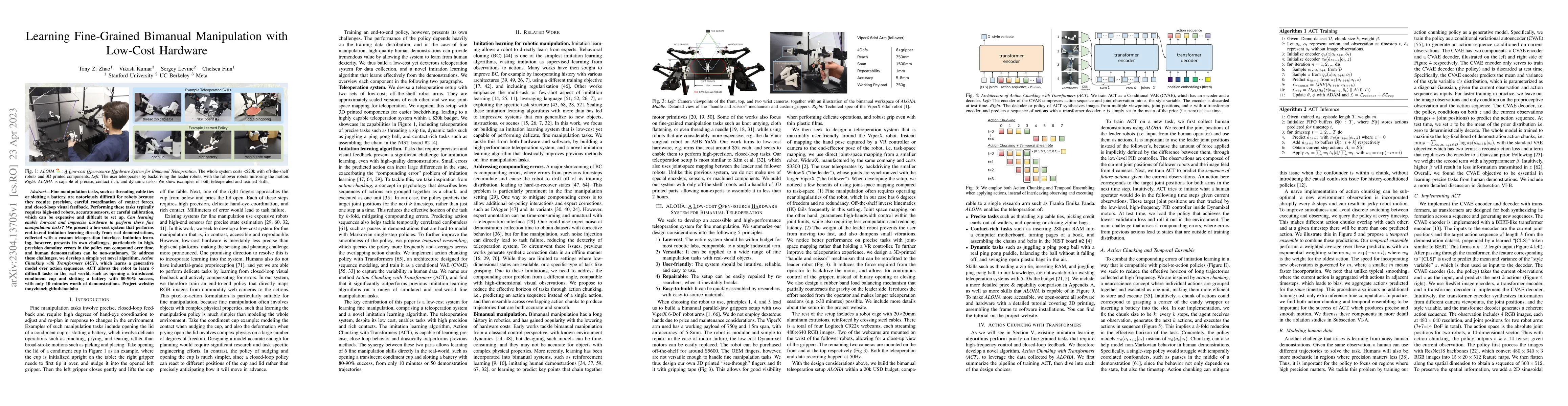 Thumbnail for Learning Fine-Grained Bimanual Manipulation with Low-Cost Hardware