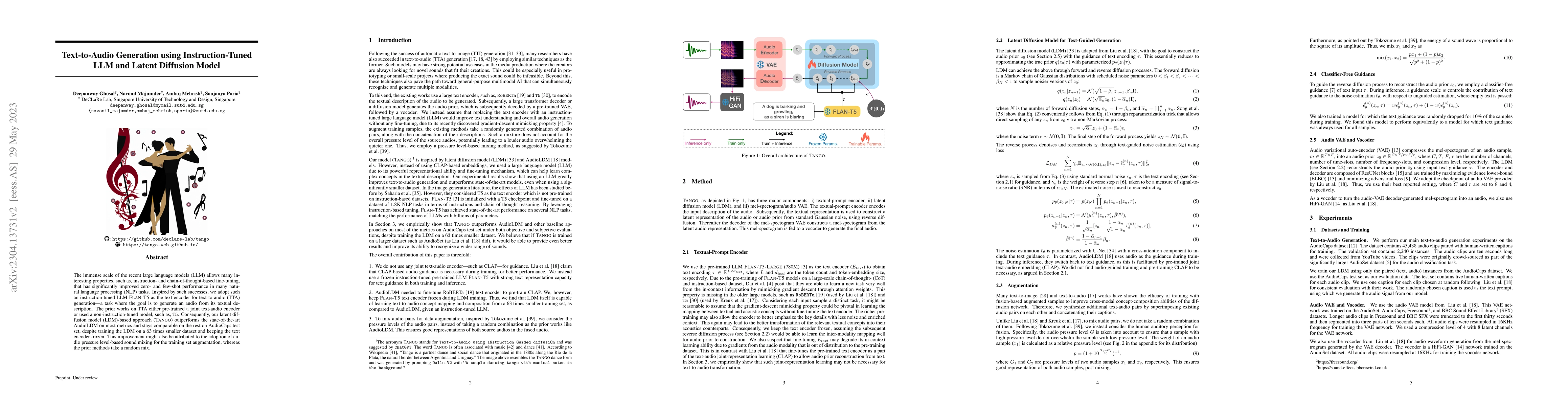 Thumbnail for Text-to-Audio Generation using Instruction-Tuned LLM and Latent
  Diffusion Model