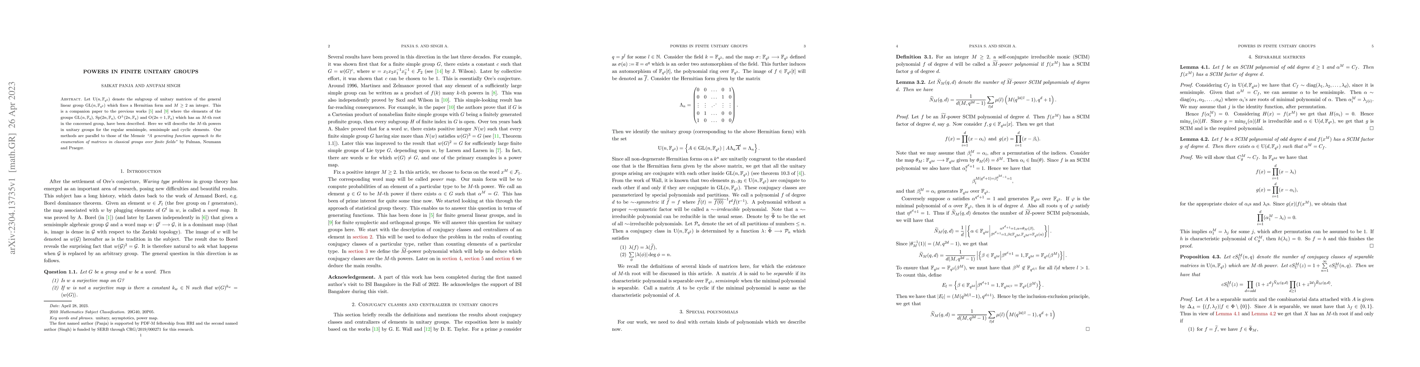 Thumbnail for Powers in finite unitary groups