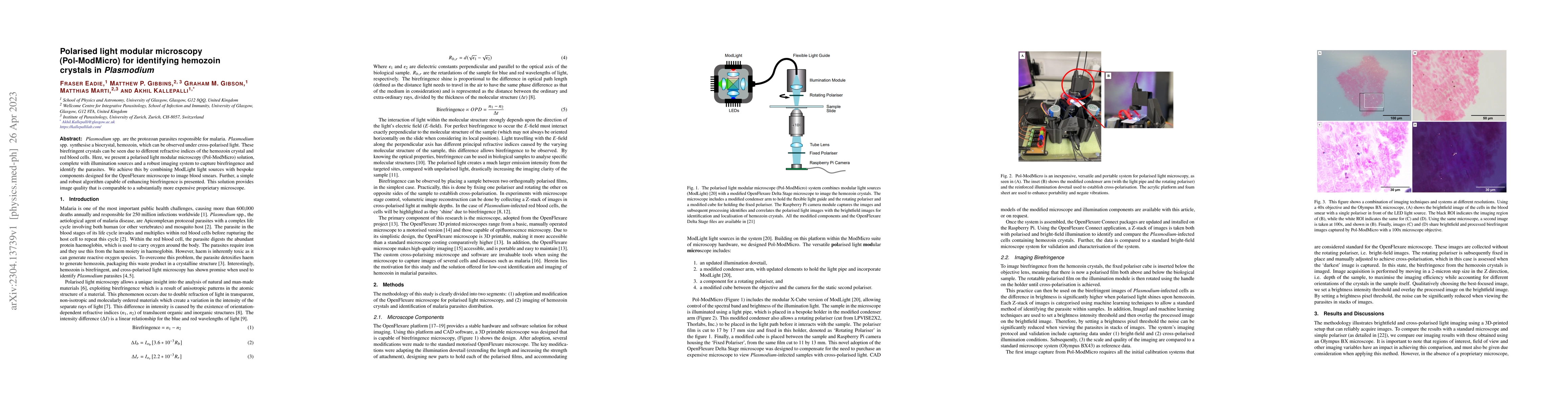 Thumbnail for Polarised light modular microscopy (Pol-ModMicro) for identifying
  hemozoin crystals in Plasmodium