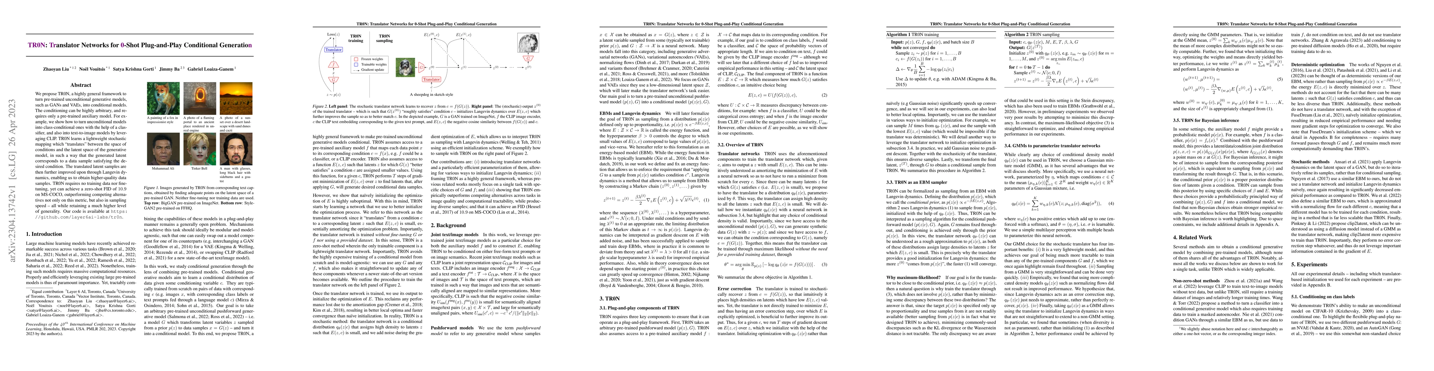 Thumbnail for TR0N: Translator Networks for 0-Shot Plug-and-Play Conditional
  Generation