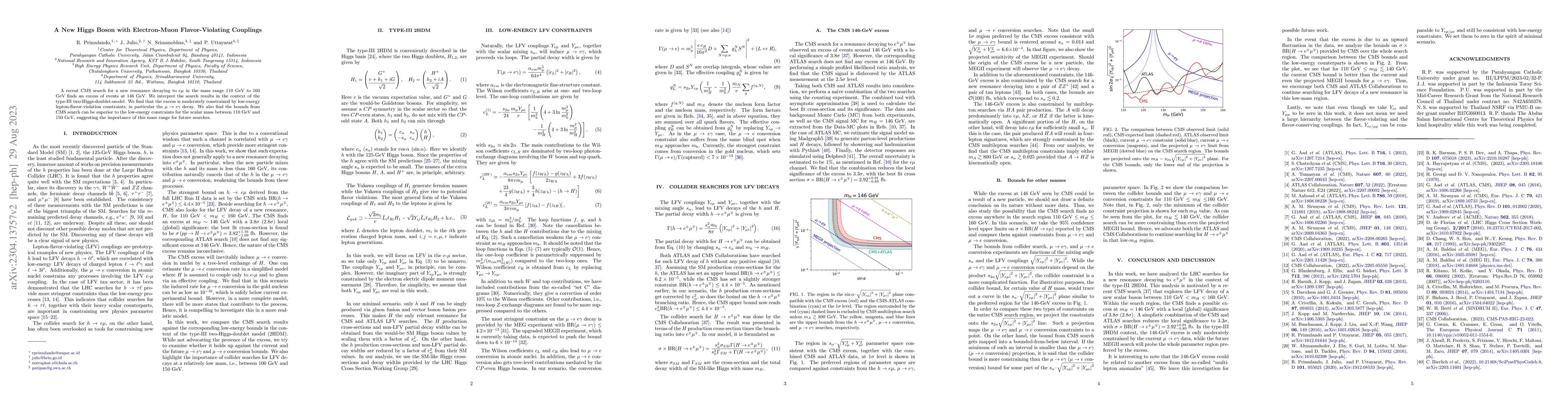 Thumbnail for A New Higgs Boson with Electron-Muon Flavor-Violating Couplings