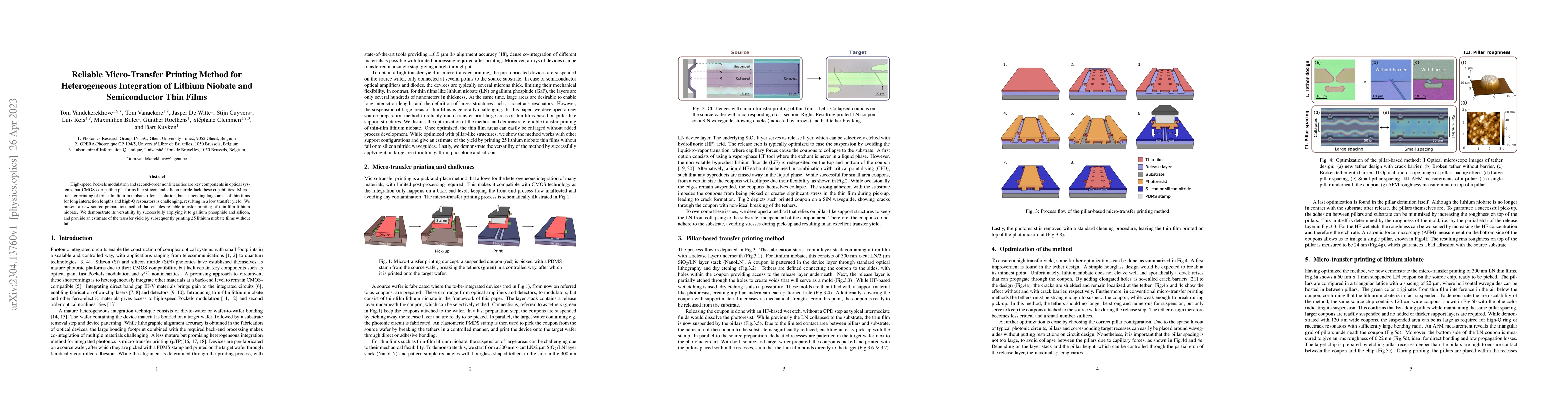 Thumbnail for Reliable micro-transfer printing method for heterogeneous integration of
  lithium niobate and semiconductor thin films