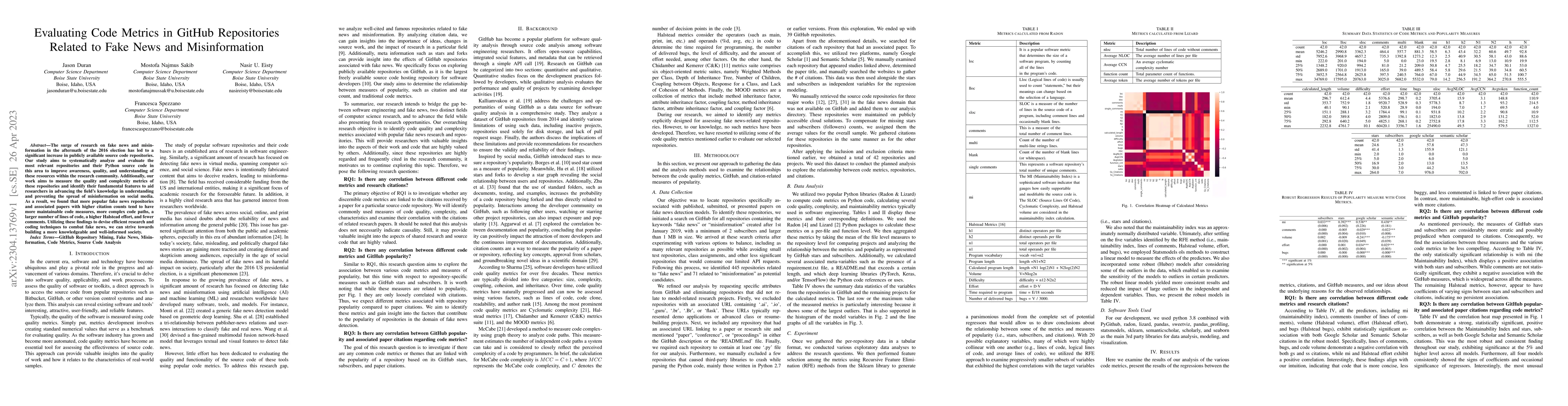 Thumbnail for Evaluating Code Metrics in GitHub Repositories Related to Fake News and
  Misinformation