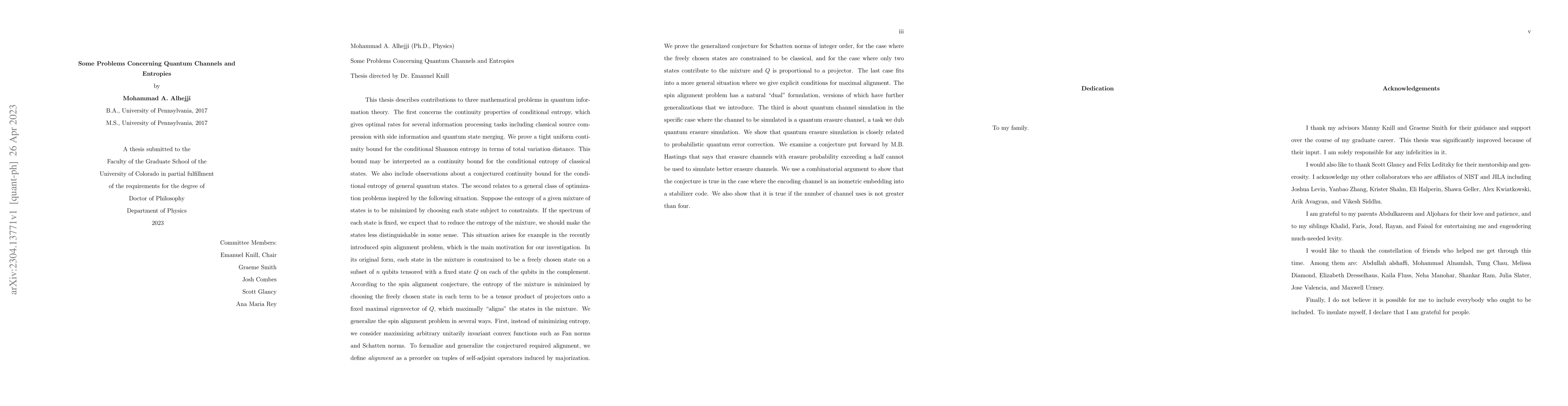 Thumbnail for Some Problems Concerning Quantum Channels and Entropies