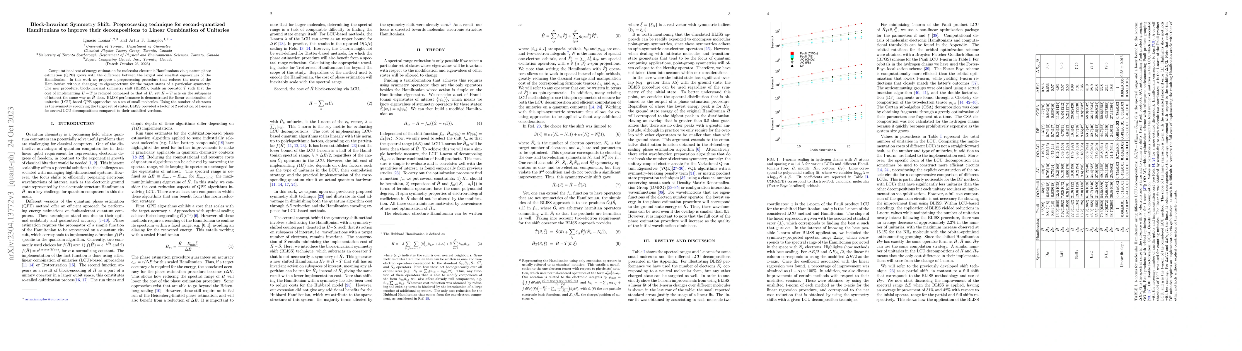 Thumbnail for Block-Invariant Symmetry Shift: Preprocessing technique for
  second-quantized Hamiltonians to improve their decompositions to Linear
  Combination of Unitaries