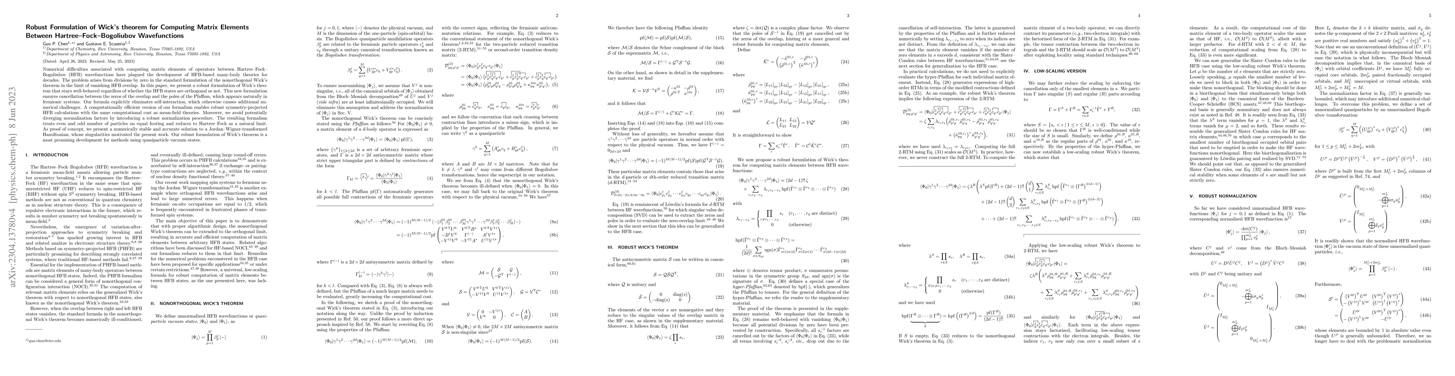Thumbnail for Robust formulation of Wick's theorem for computing matrix elements
  between Hartree-Fock-Bogoliubov wavefunctions