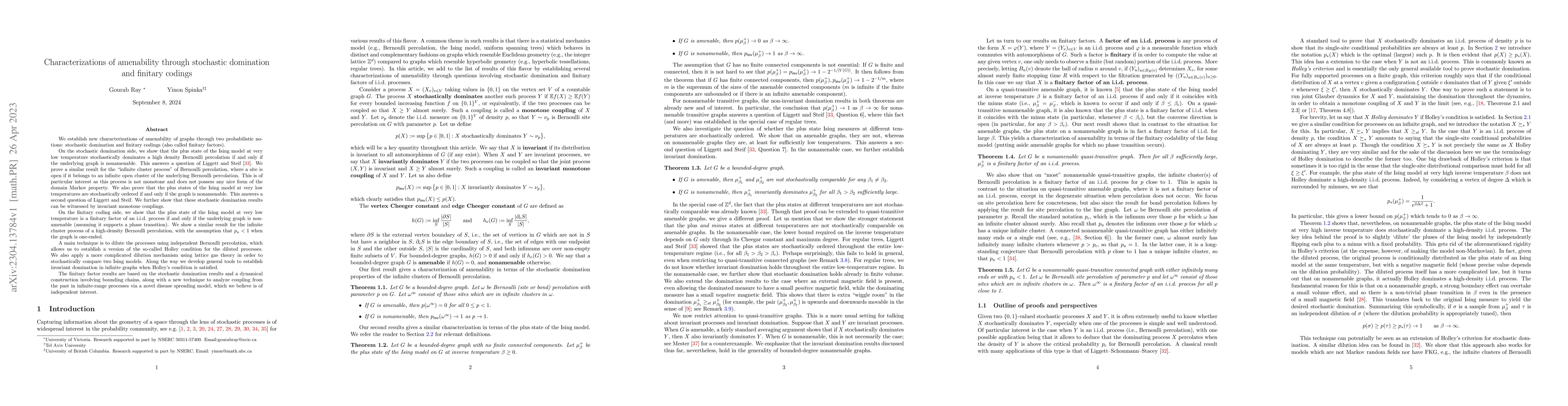 Thumbnail for Characterizations of amenability through stochastic domination and
  finitary codings