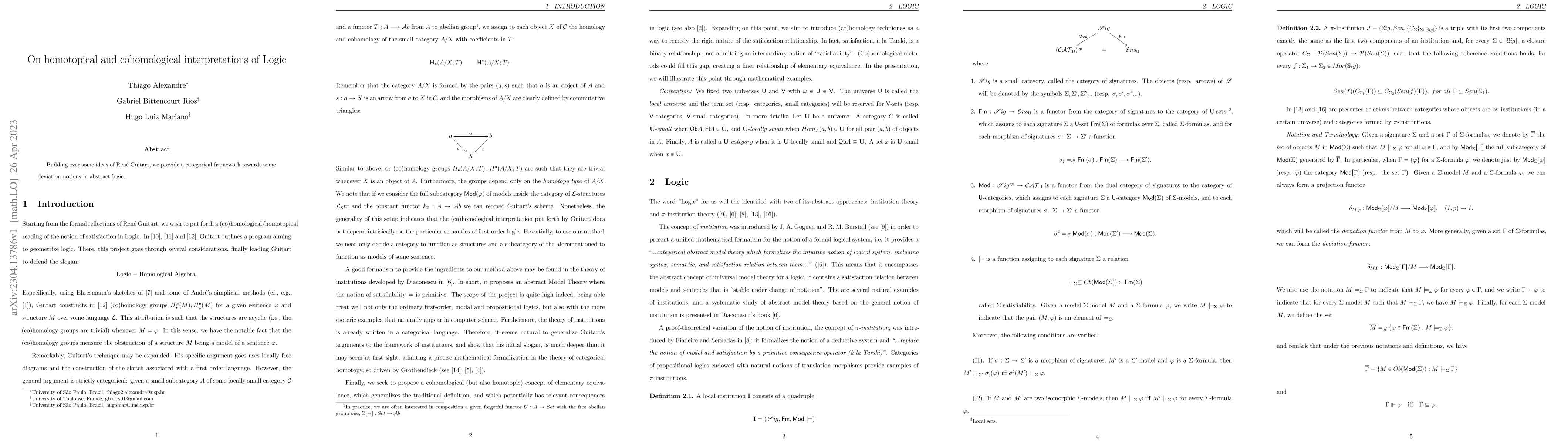 Thumbnail for On homotopical and cohomological interpretations of Logic