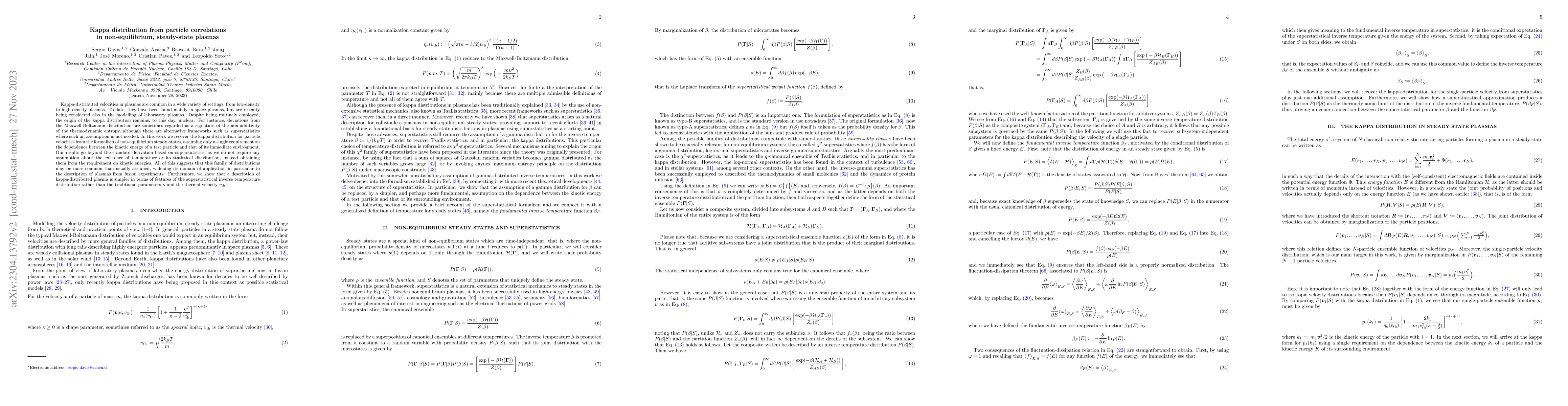 Thumbnail for Kappa distribution from particle correlations in non-equilibrium,
  steady-state plasmas
