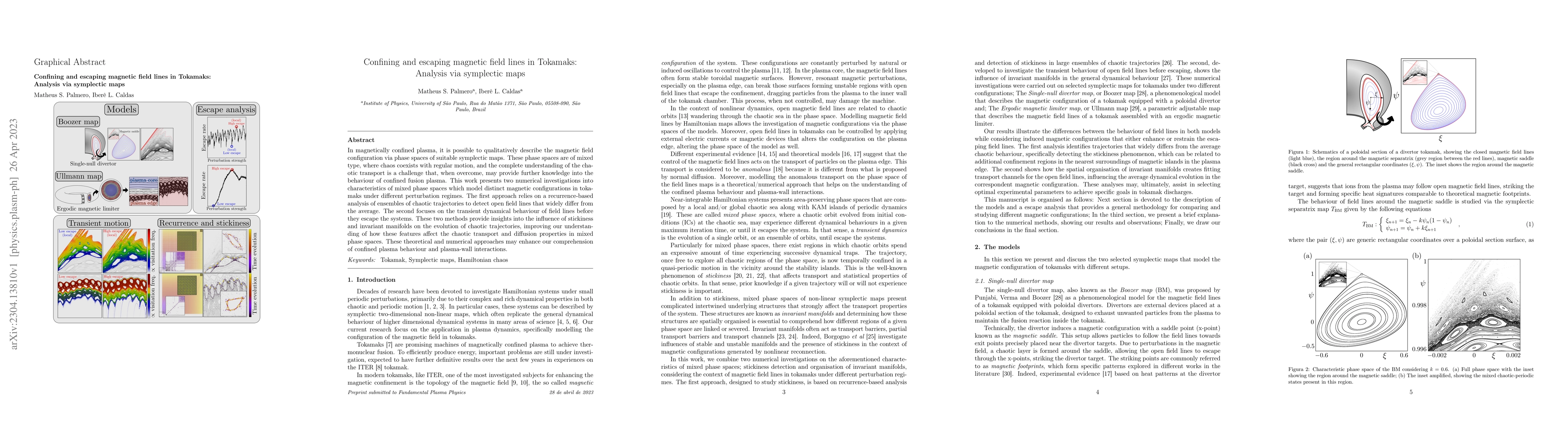 Thumbnail for Confining and escaping magnetic field lines in Tokamaks: Analysis via
  symplectic map