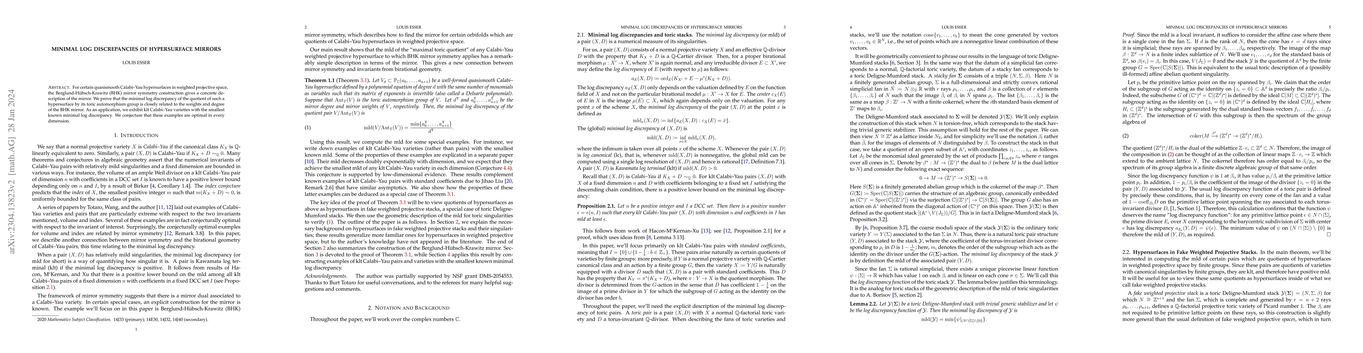 Thumbnail for Minimal log discrepancies of hypersurface mirrors