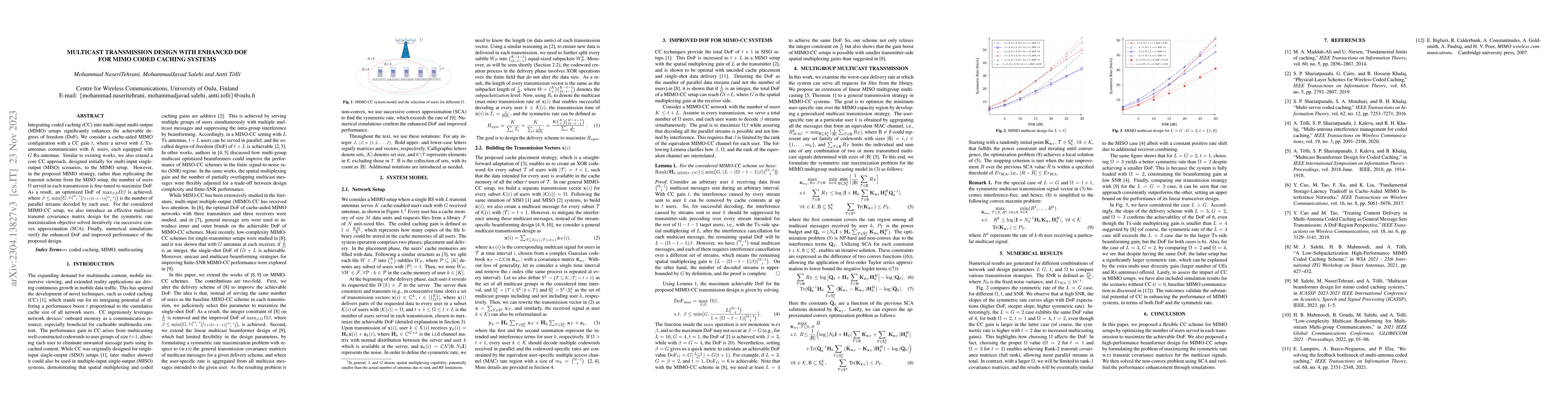 Thumbnail for Multicast Transmission Design with Enhanced DoF for MIMO Coded Caching
  Systems