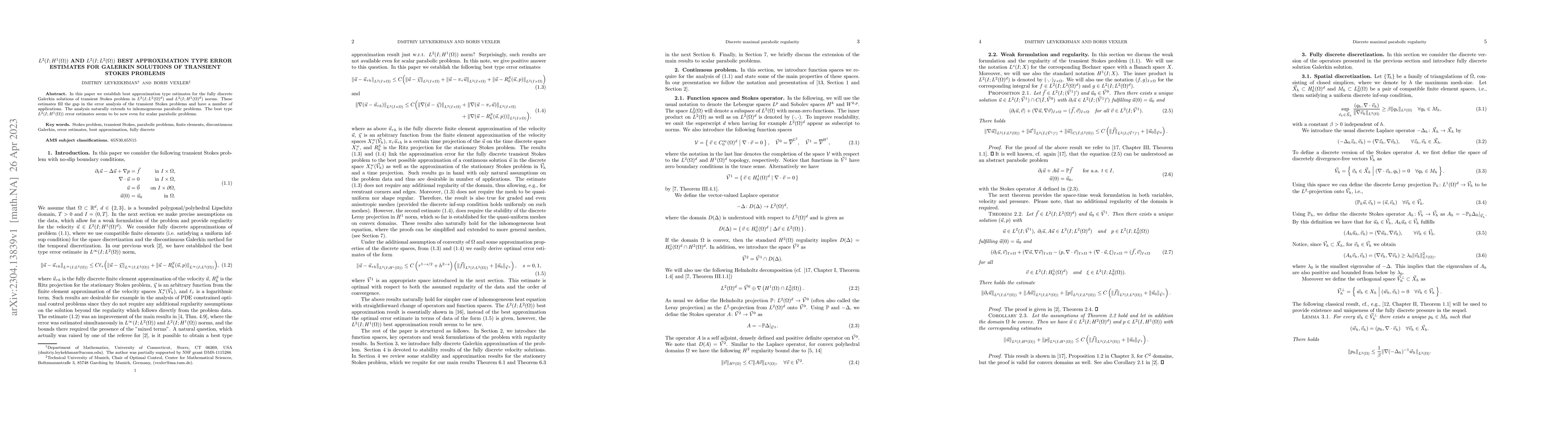 Thumbnail for $L^2(I;H^1(\Omega))$ and $L^2(I;L^2(\Omega))$ best approximation type
  error estimates for Galerkin solutions of transient Stokes problems