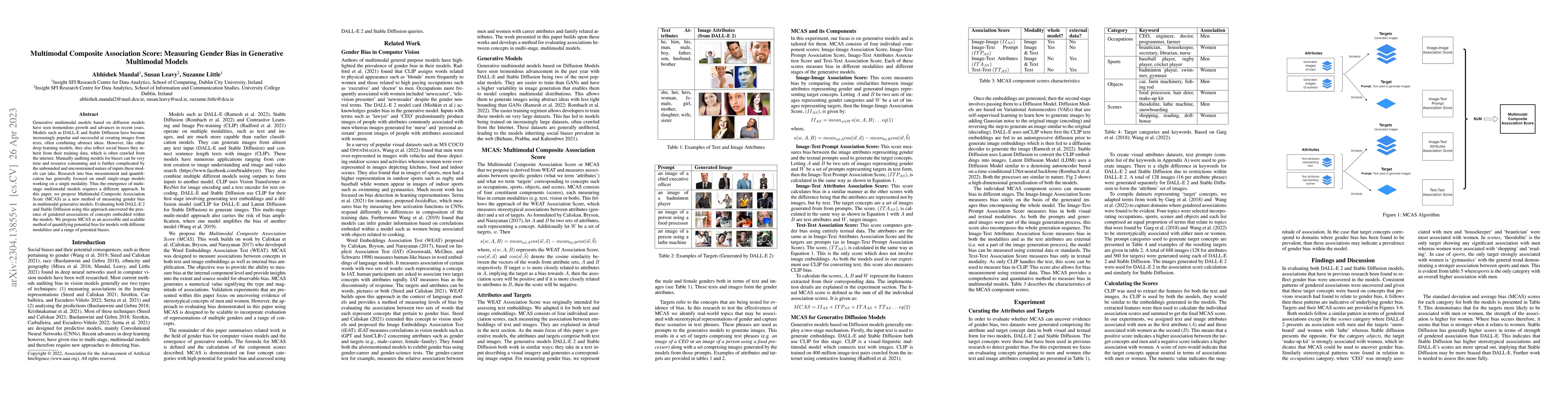 Thumbnail for Multimodal Composite Association Score: Measuring Gender Bias in
  Generative Multimodal Models
