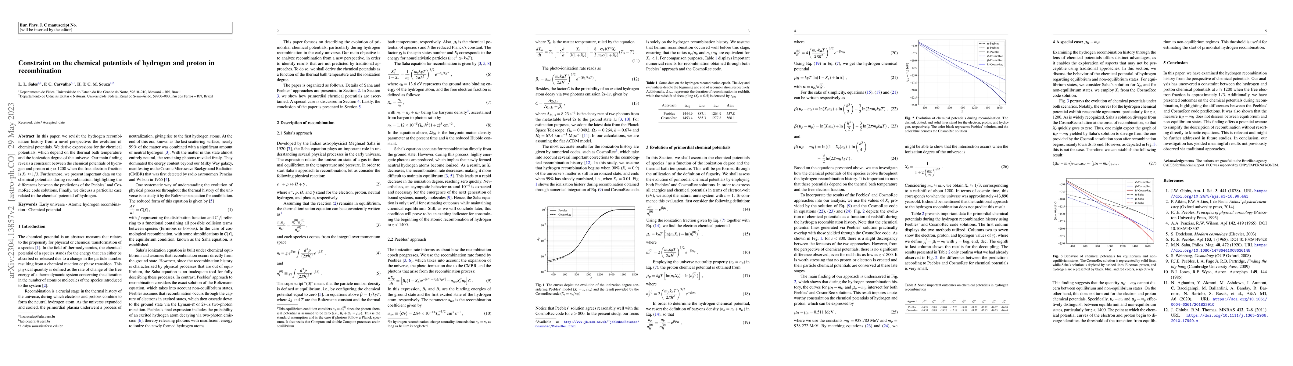 Thumbnail for Constraint on the chemical potentials of hydrogen and proton in
  recombination