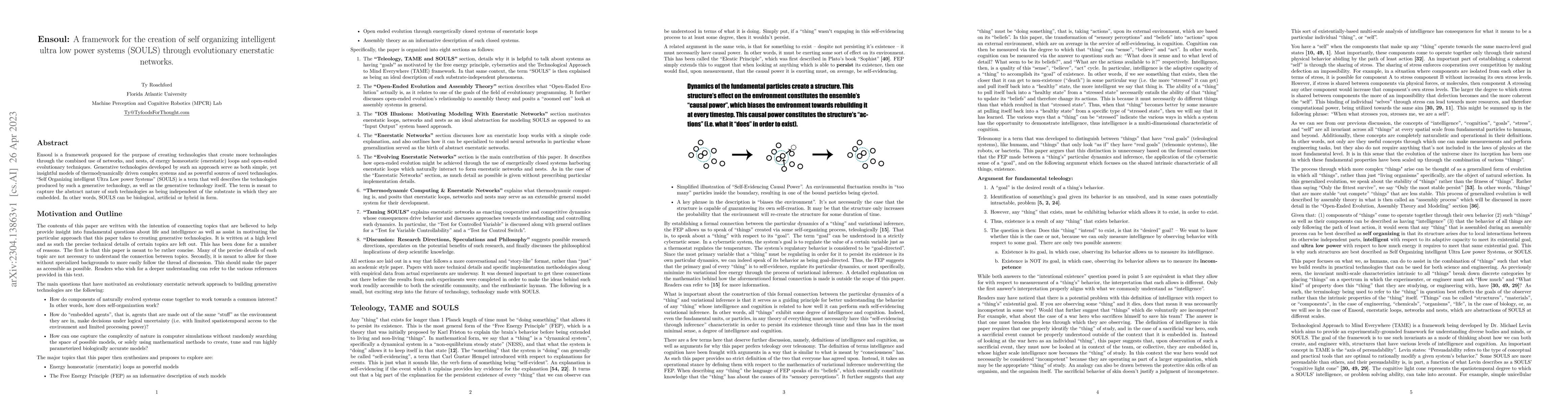 Thumbnail for Ensoul: A framework for the creation of self organizing intelligent
  ultra low power systems (SOULS) through evolutionary enerstatic networks