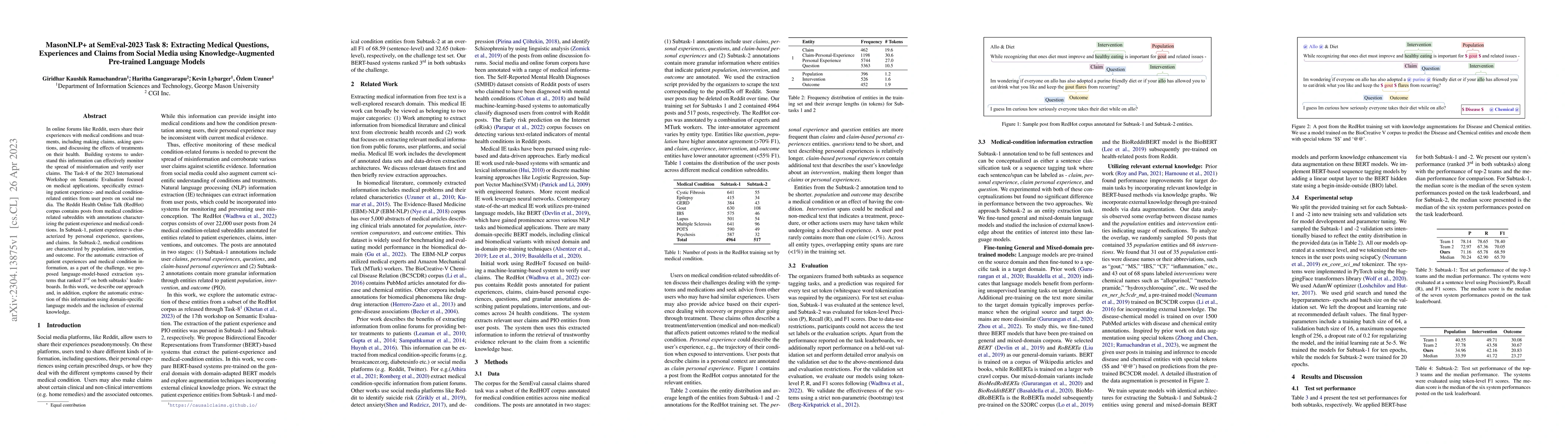 Thumbnail for MasonNLP+ at SemEval-2023 Task 8: Extracting Medical Questions,
  Experiences and Claims from Social Media using Knowledge-Augmented
  Pre-trained Language Models
