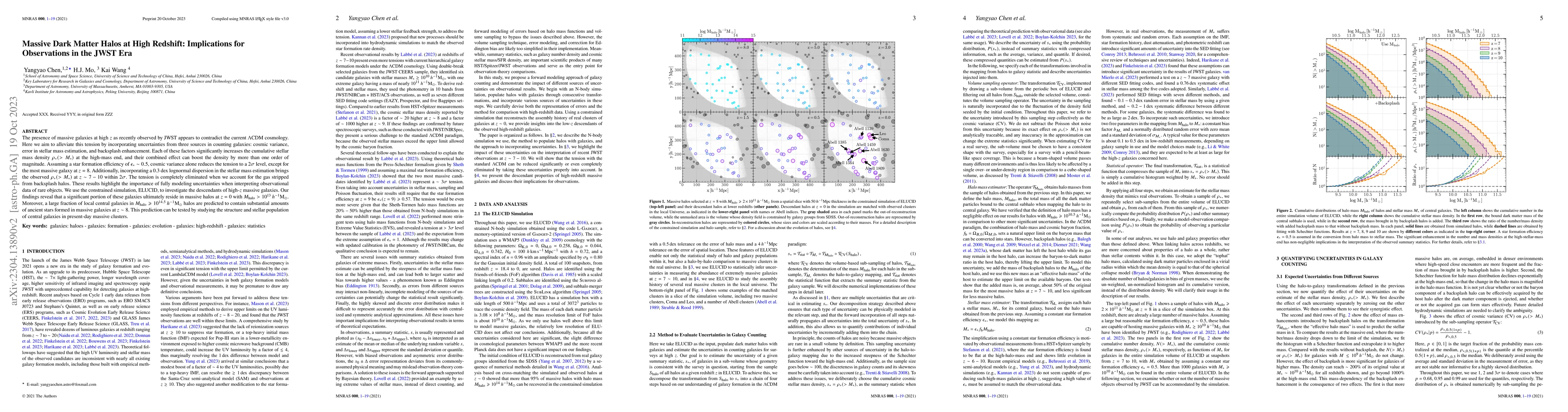 Thumbnail for Massive Dark Matter Halos at High Redshift: Implications for
  Observations in the JWST Era