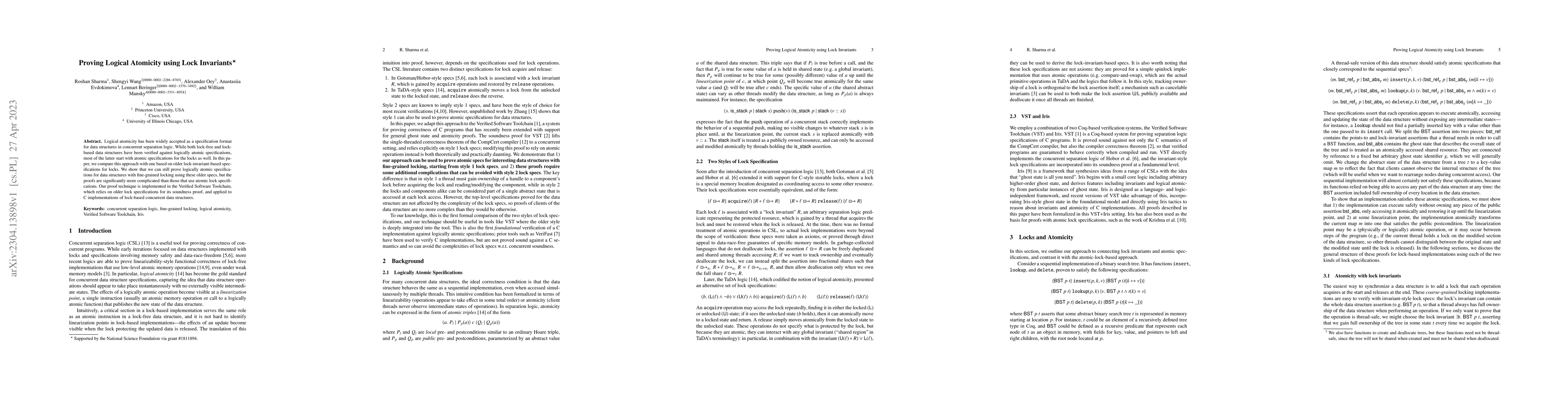 Thumbnail for Proving Logical Atomicity using Lock Invariants