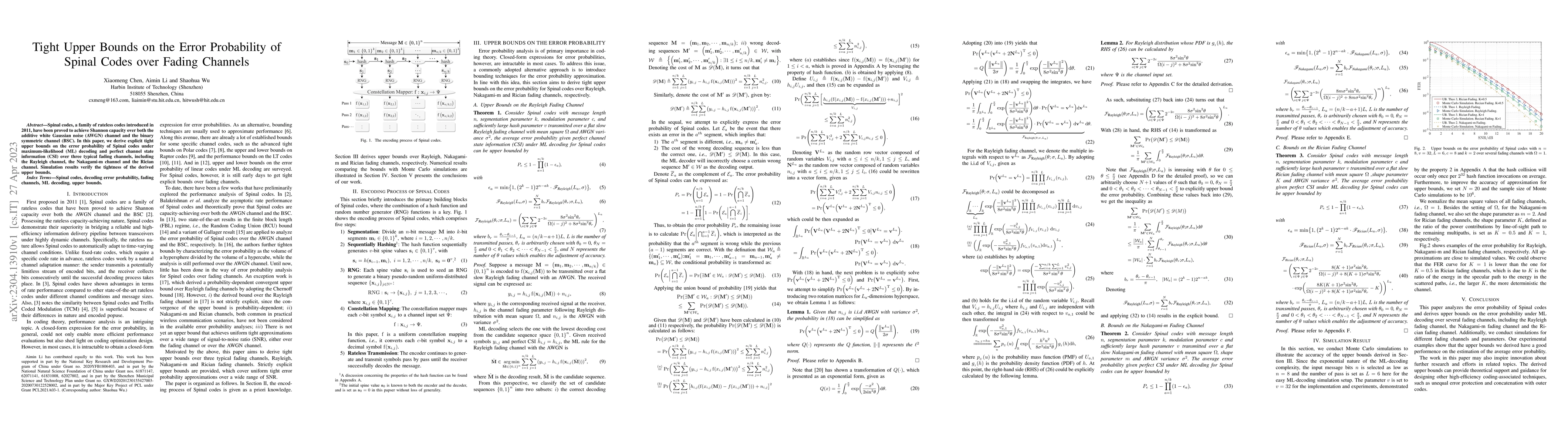 Thumbnail for Tight Upper Bounds on the Error Probability of Spinal Codes over Fading
  Channels