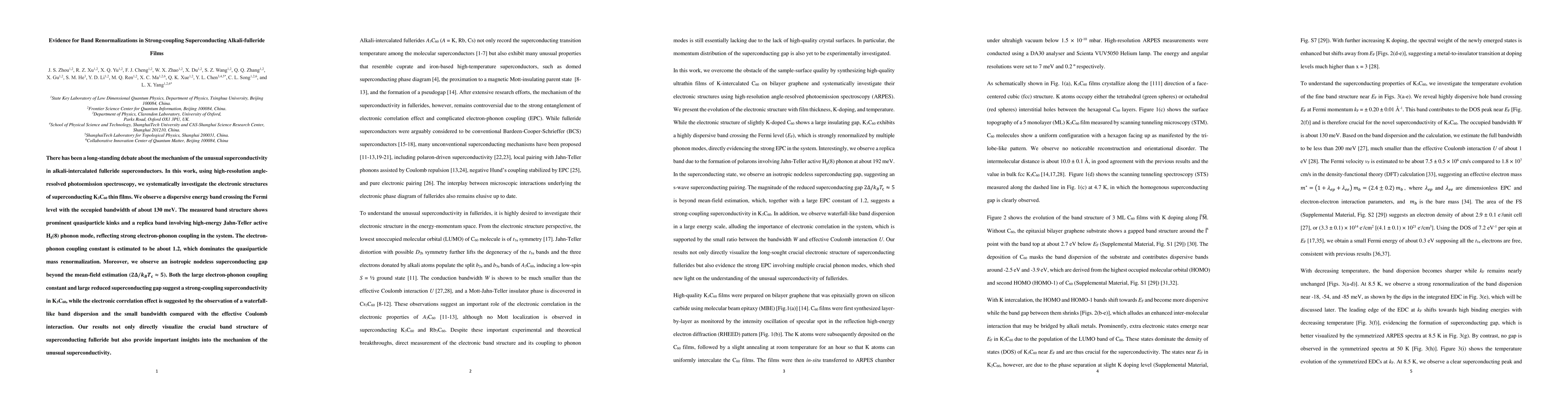 Thumbnail for Evidence for Band Renormalizations in Strong-coupling Superconducting
  Alkali-fulleride Films