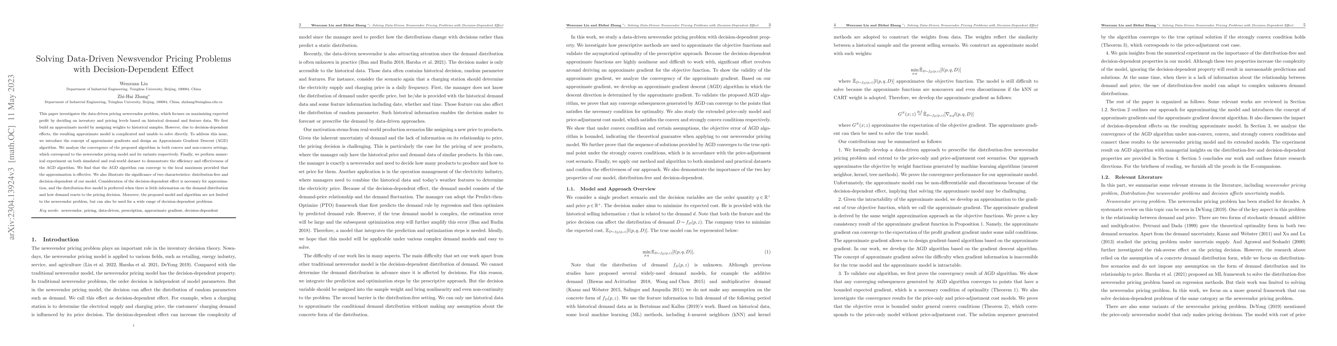 Thumbnail for Solving Data-Driven Newsvendor Pricing Problems with Decision-Dependent
  Effect