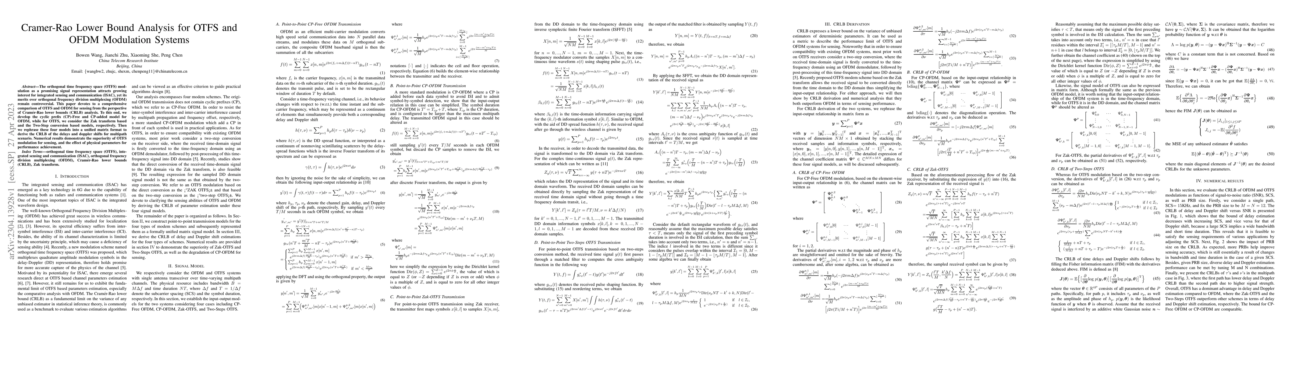 Thumbnail for Cramer-Rao Lower Bound Analysis for OTFS and OFDM Modulation Systems