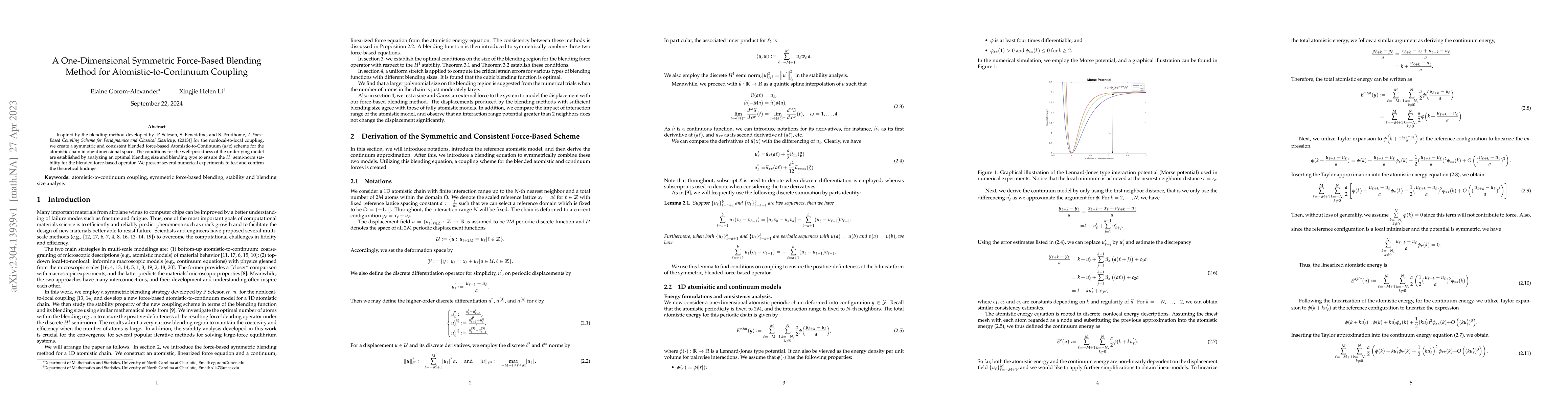 Thumbnail for A One-Dimensional Symmetric Force-Based Blending Method for
  Atomistic-to-Continuum Coupling