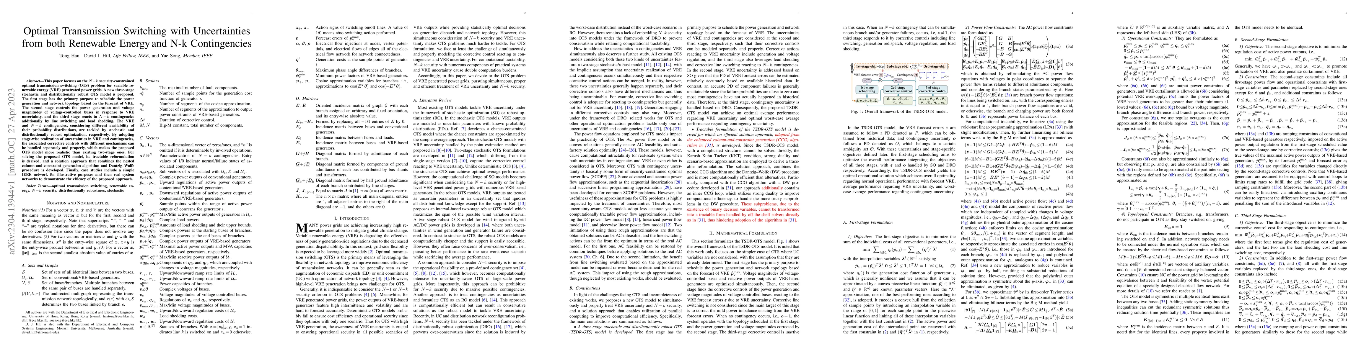 Thumbnail for Optimal Transmission Switching with Uncertainties from both Renewable
  Energy and N-k Contingencies