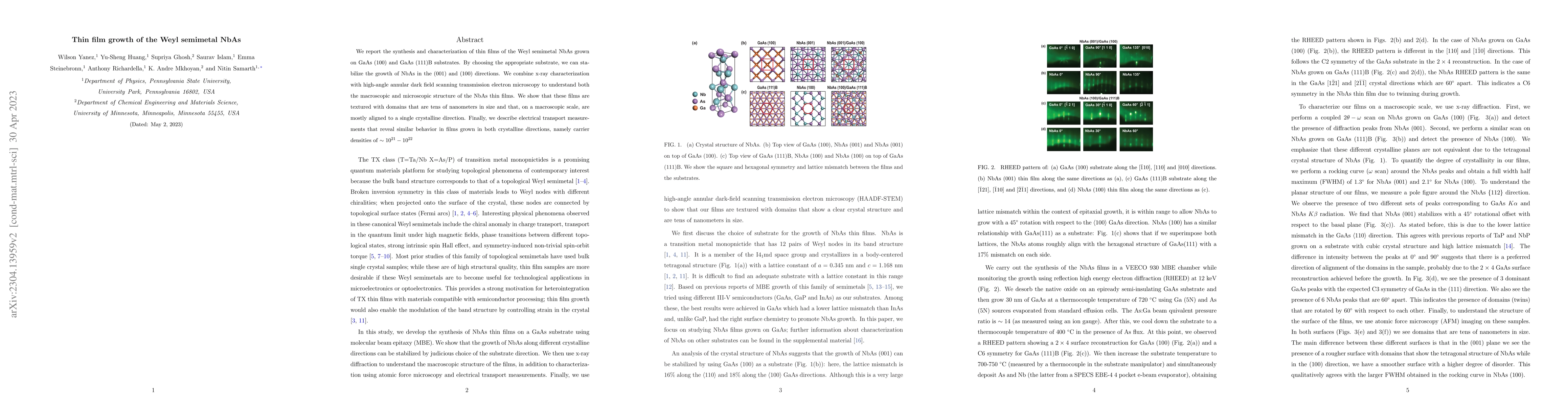 Thumbnail for Thin film growth of the Weyl semimetal NbAs