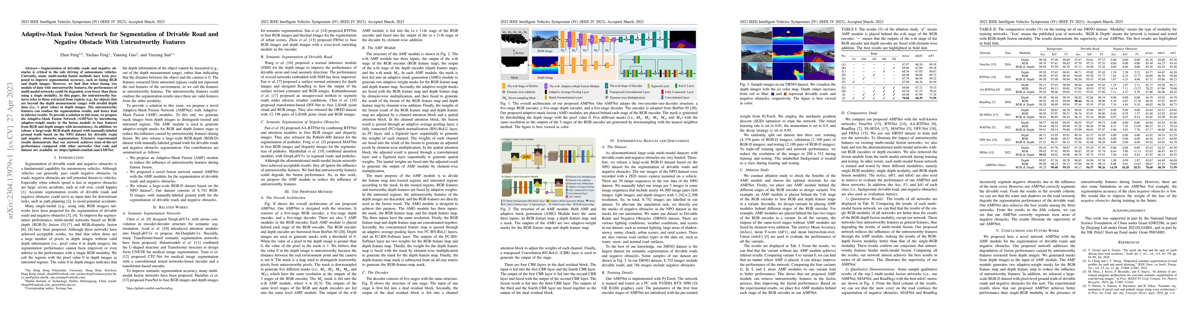 Thumbnail for Adaptive-Mask Fusion Network for Segmentation of Drivable Road and
  Negative Obstacle With Untrustworthy Features