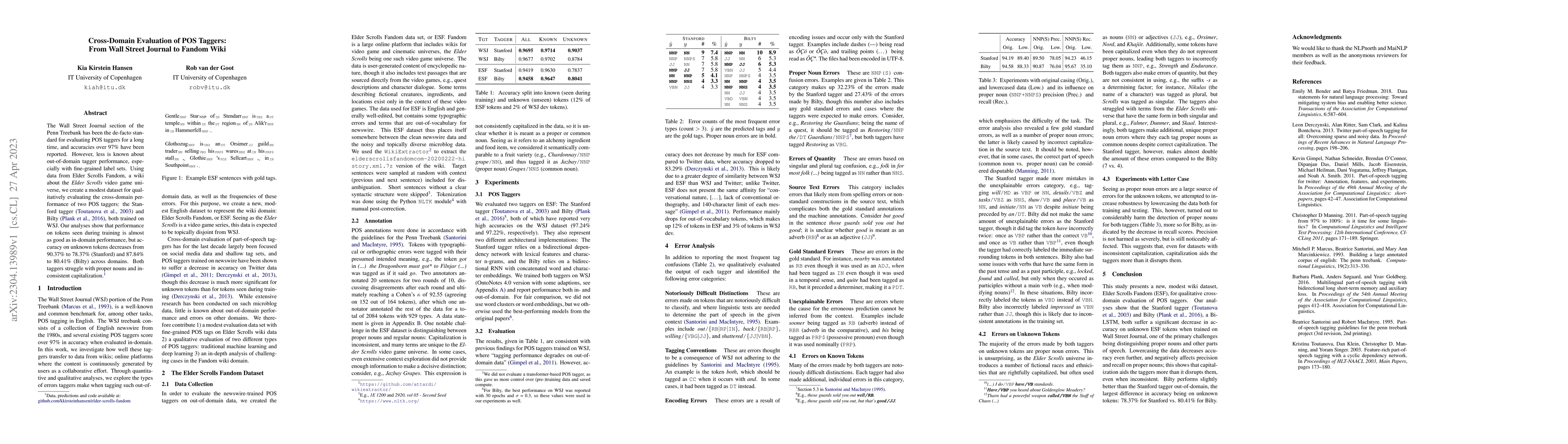 Thumbnail for Cross-Domain Evaluation of POS Taggers: From Wall Street Journal to
  Fandom Wiki