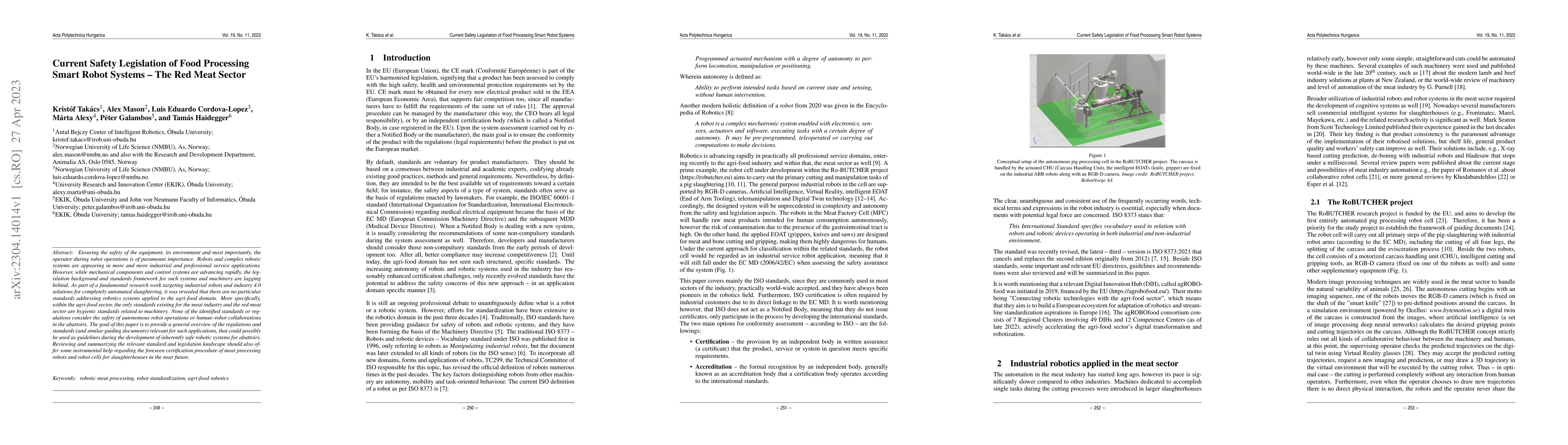 Thumbnail for Current Safety Legislation of Food Processing Smart Robot Systems The
  Red Meat Sector
