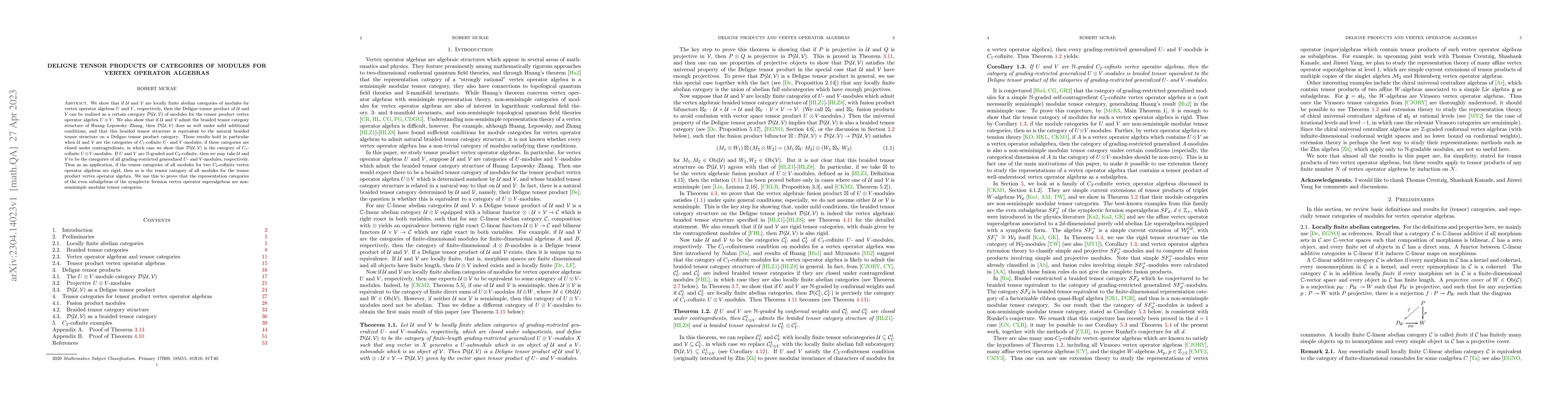 Thumbnail for Deligne tensor products of categories of modules for vertex operator
  algebras