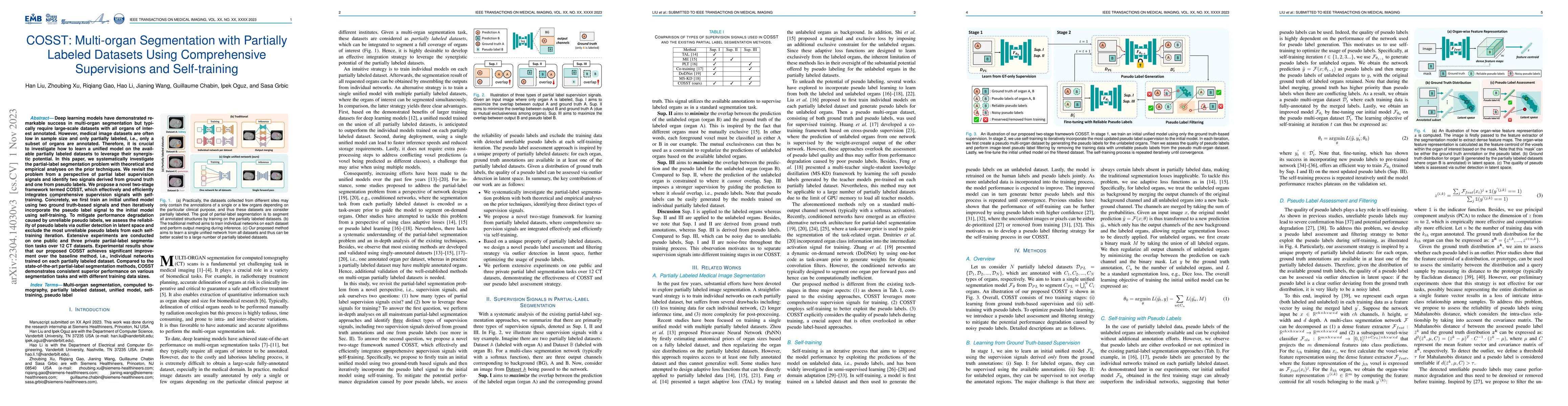 Thumbnail for COSST: Multi-organ Segmentation with Partially Labeled Datasets Using
  Comprehensive Supervisions and Self-training