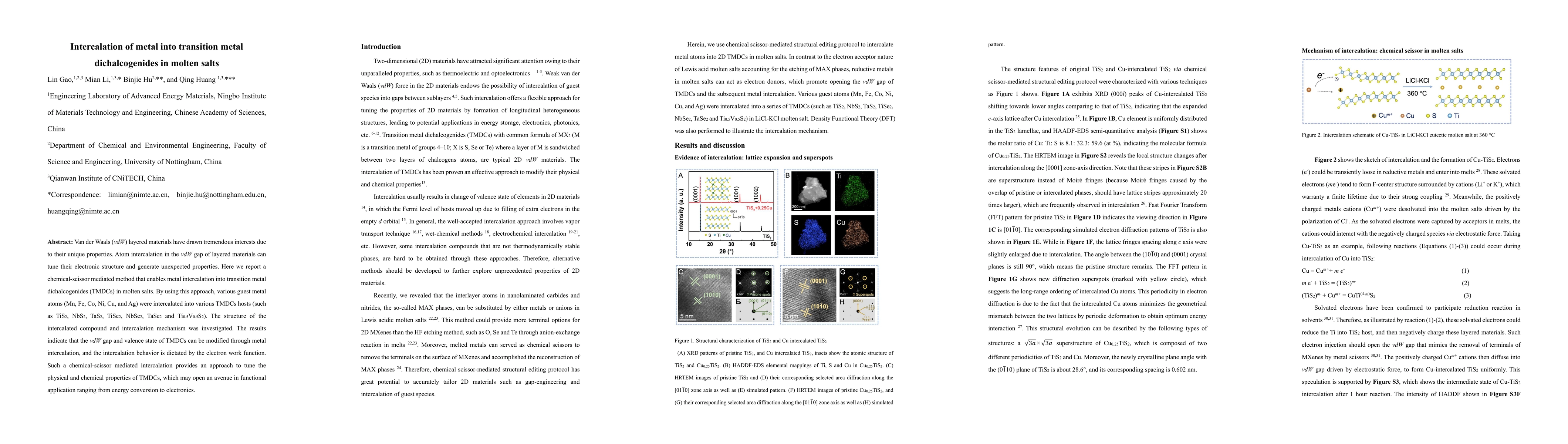 Thumbnail for Intercalation of metal into transition metal dichalcogenides in molten
  salts
