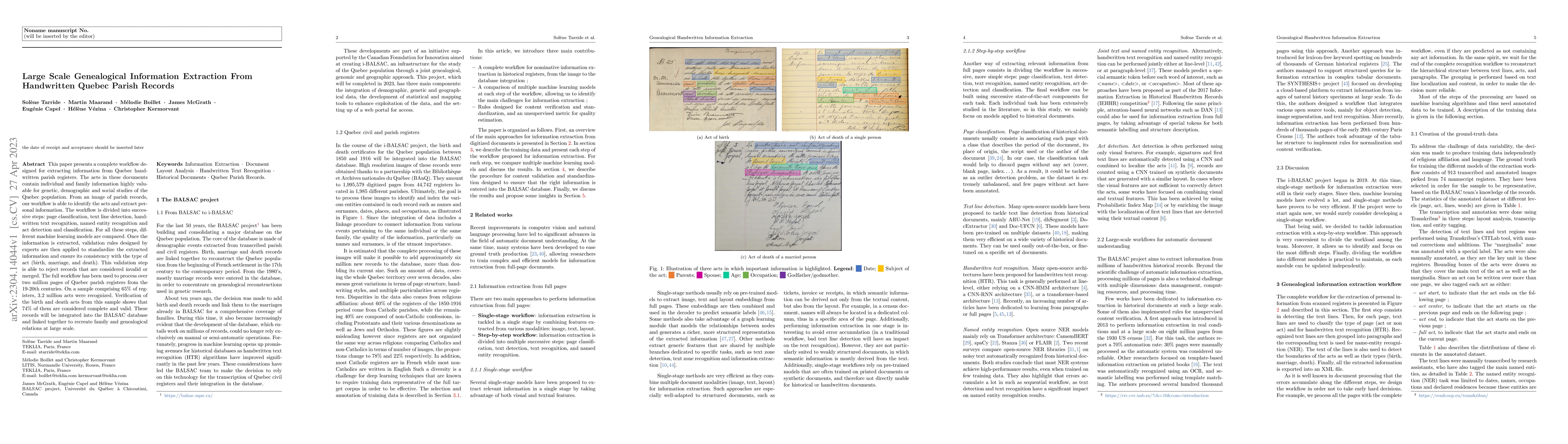 Thumbnail for Large Scale Genealogical Information Extraction From Handwritten Quebec
  Parish Records