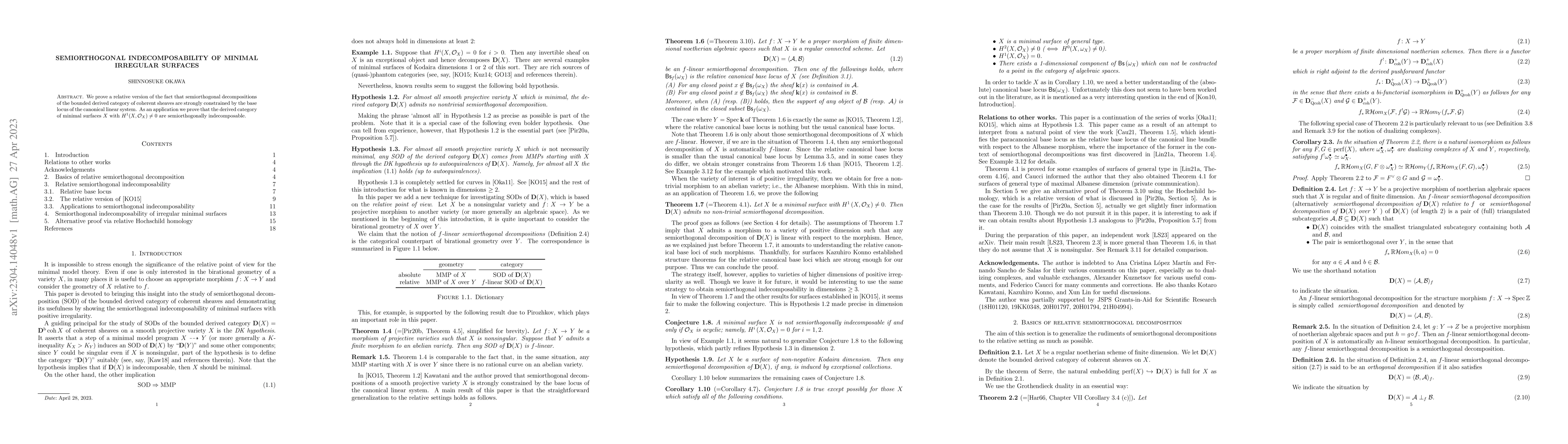 Thumbnail for Semiorthogonal indecomposability of minimal irregular surfaces
