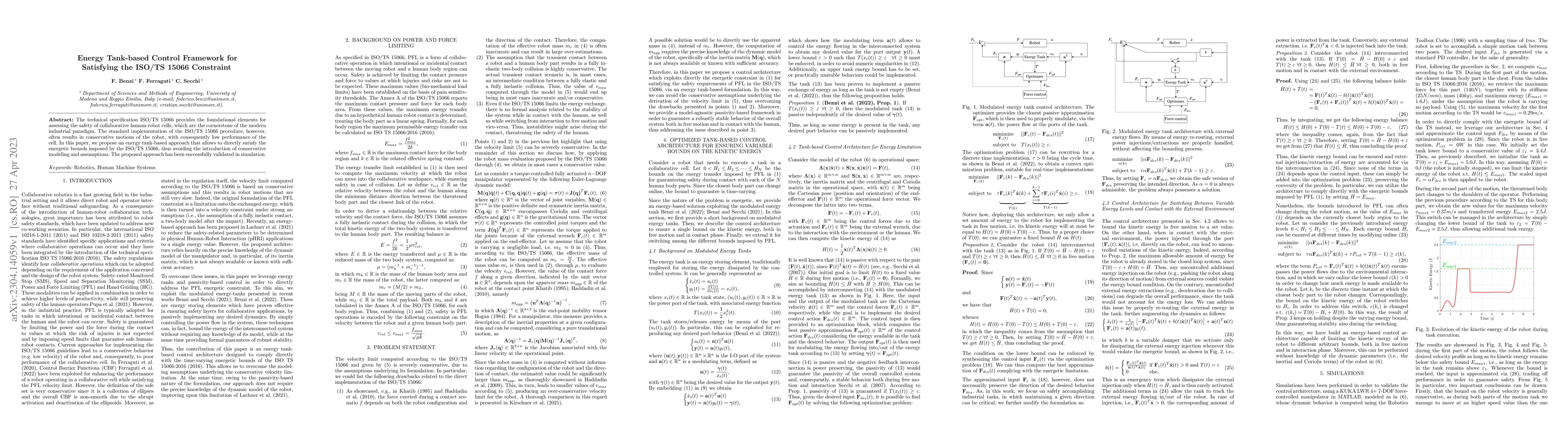 Thumbnail for Energy Tank-based Control Framework for Satisfying the ISO/TS 15066
  Constraint