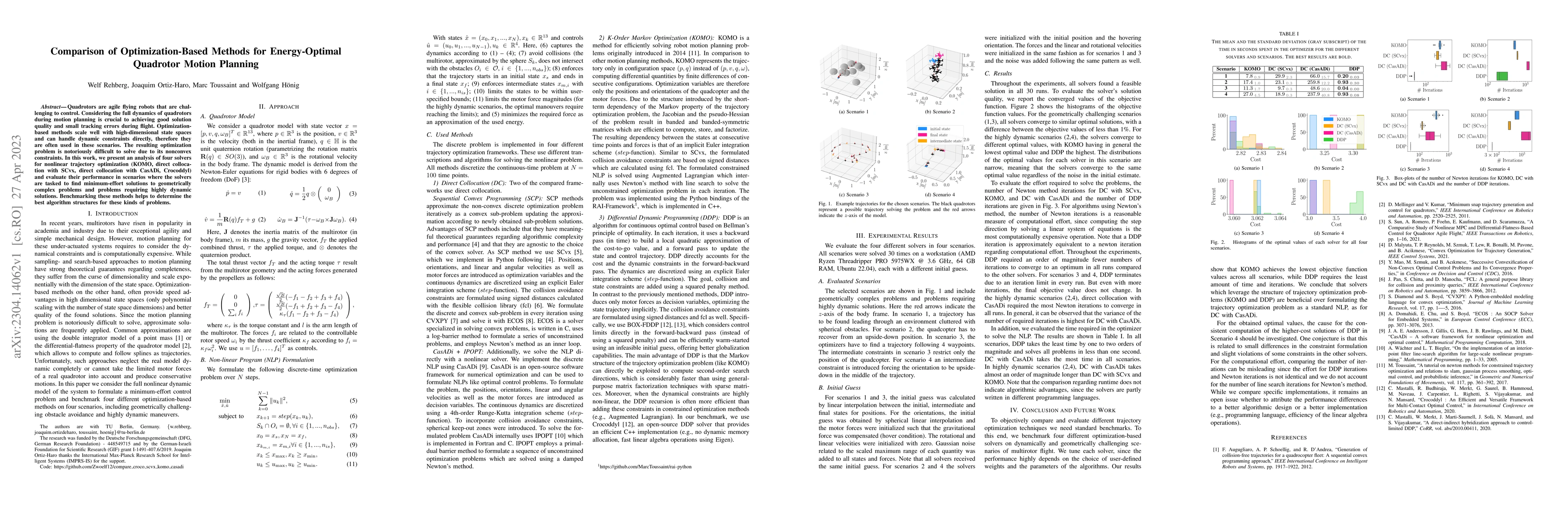 Thumbnail for Comparison of Optimization-Based Methods for Energy-Optimal Quadrotor
  Motion Planning