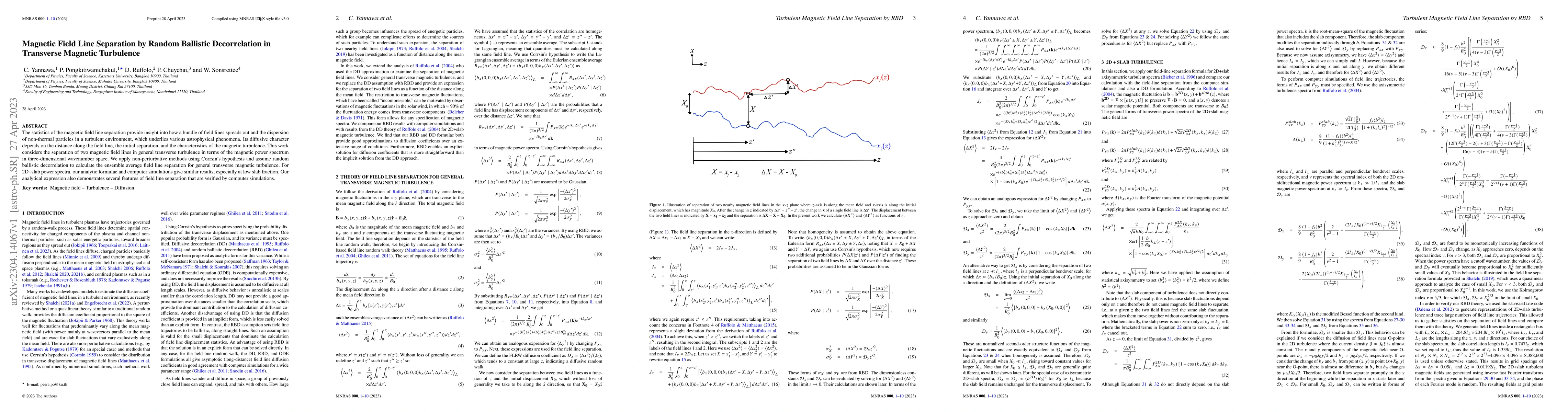 Thumbnail for Magnetic Field Line Separation by Random Ballistic Decorrelation in
  Transverse Magnetic Turbulence